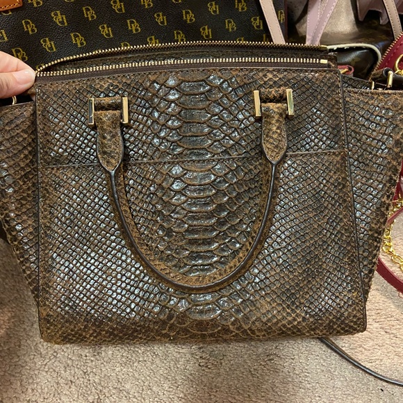 Michael Kors beautiful embossed leather satchel in a mocha color. - Picture 2 of 8